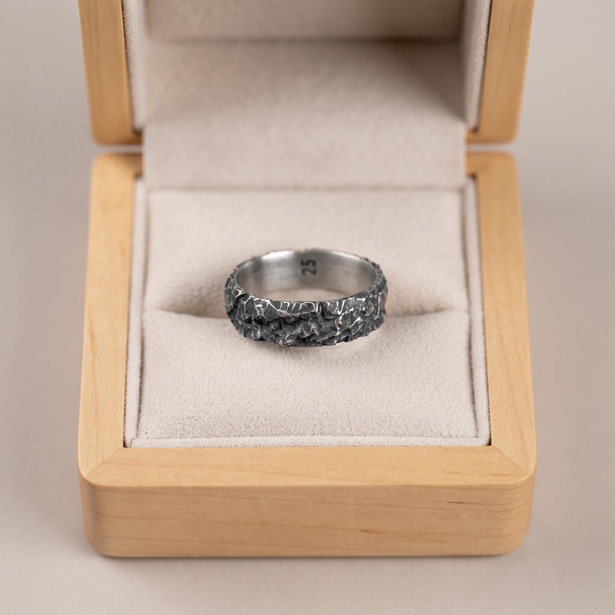 Handcrafted Rustic Rock Texture Sterling Silver Band, Gothic Statement Ring