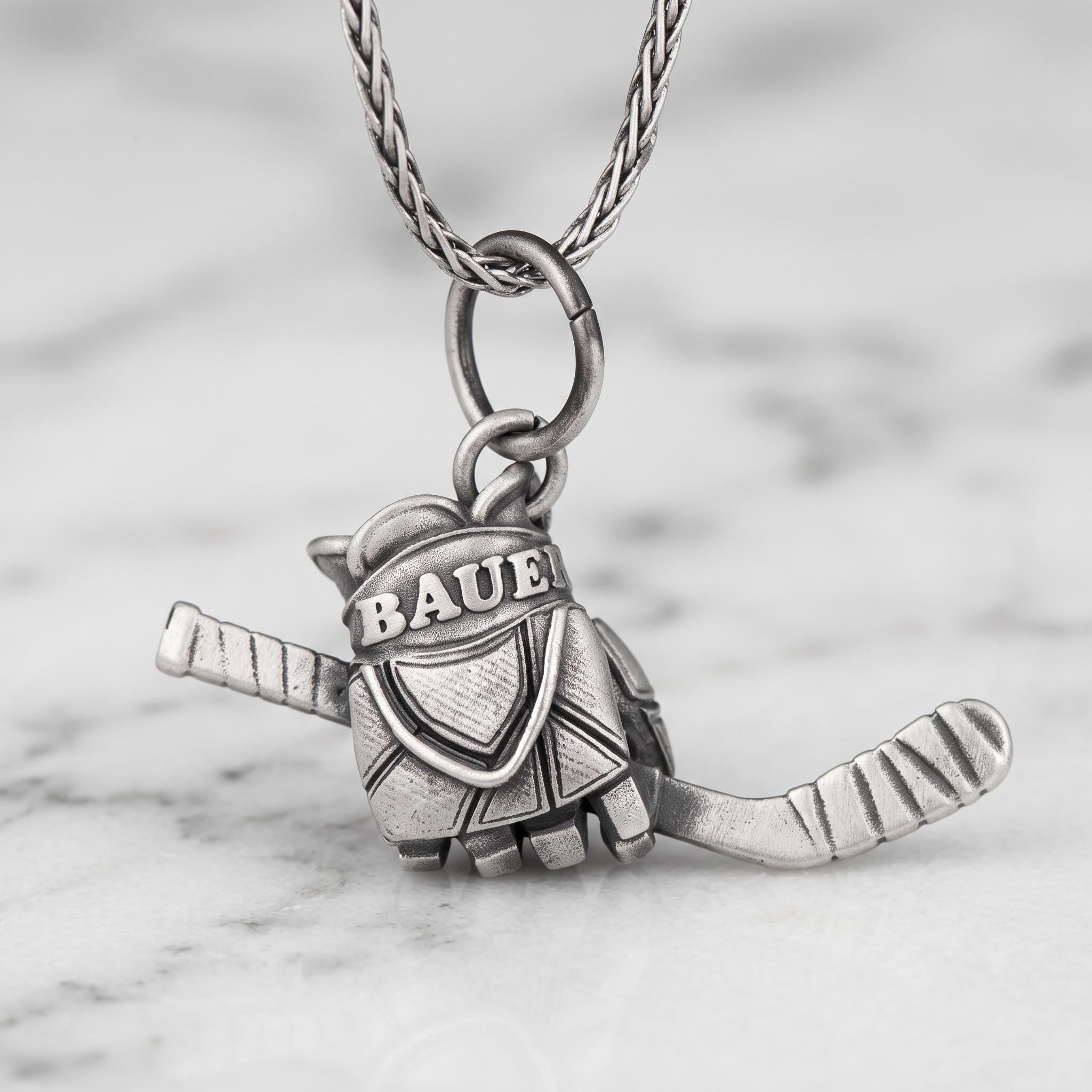 Sterling Silver Hockey Glove and Stick Pendant, Ice Hockey Fan Jewelry