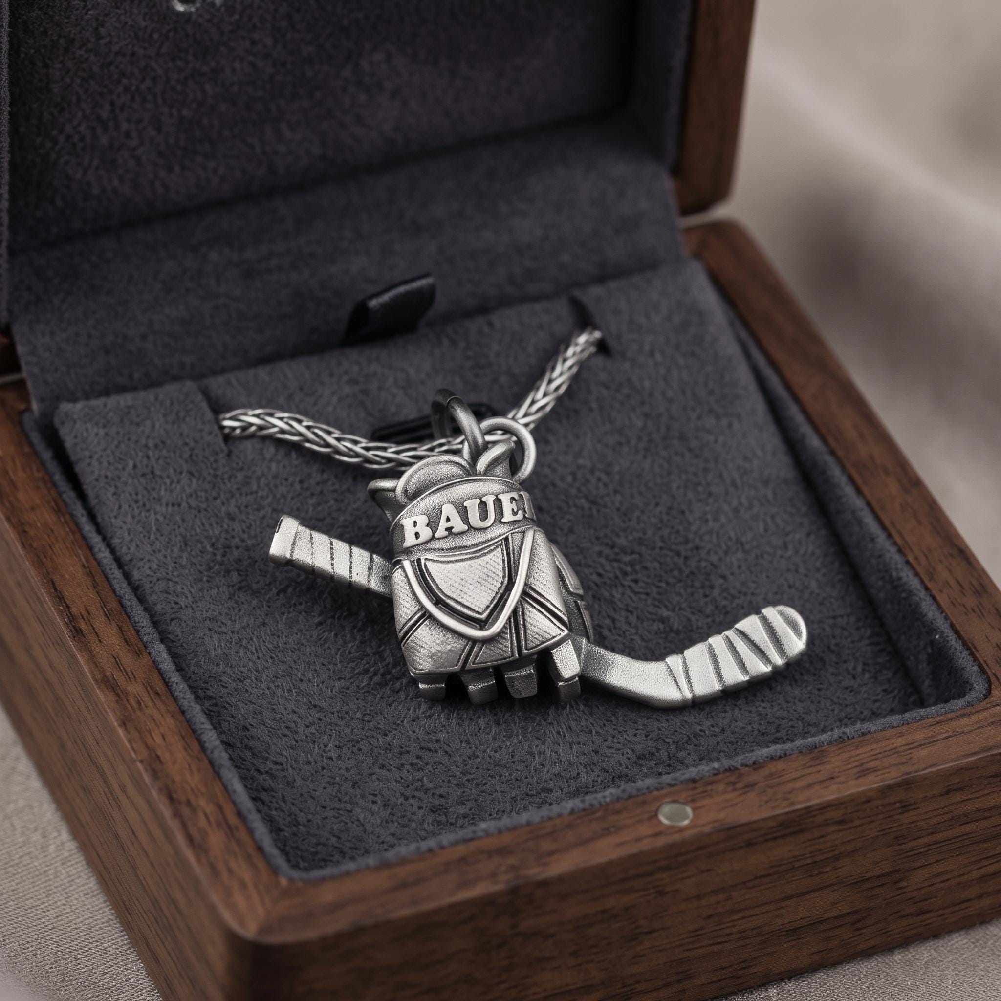 Sterling Silver Hockey Glove and Stick Pendant, Ice Hockey Fan Jewelry
