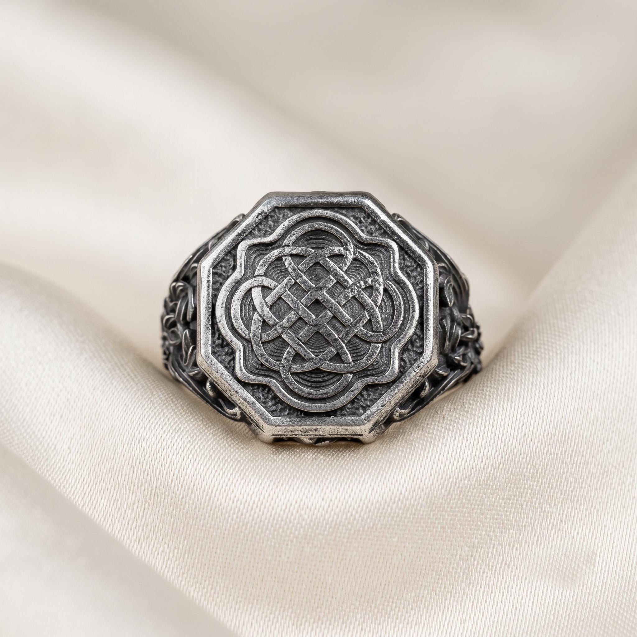 Sterling Silver Celtic Knot Octagon Signet Ring, Gothic Viking Jewelry