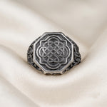 Sterling Silver Celtic Knot Octagon Signet Ring, Gothic Viking Jewelry