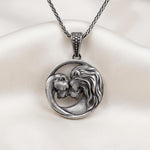 Sterling Silver Lion Lioness Pendant Necklace, Oxidized Couple Jewelry, Animal Charm Gift