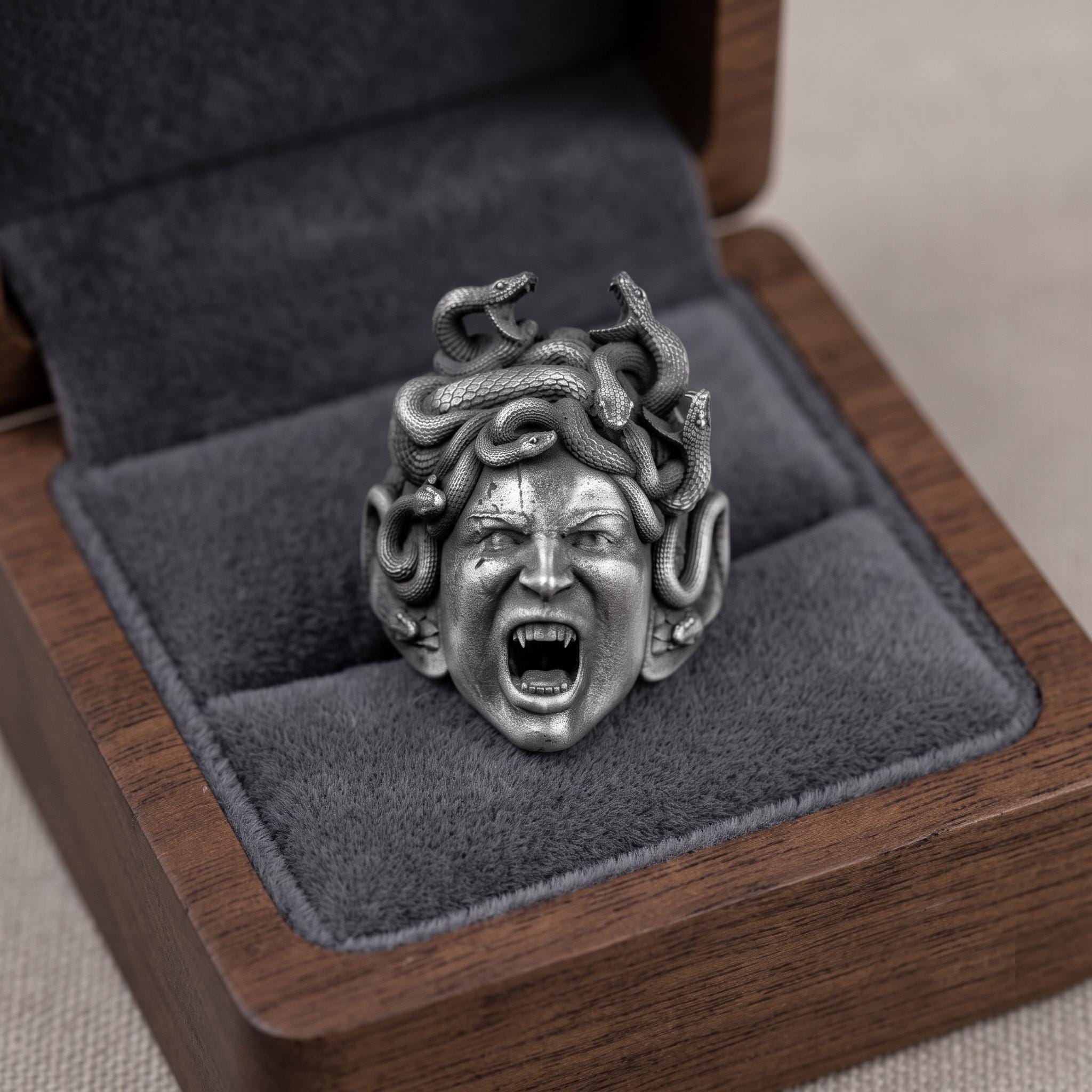Sterling Silver Medusa Ring, Greek Mythology Gorgon Snake Jewelry, Gothic Statement Piece