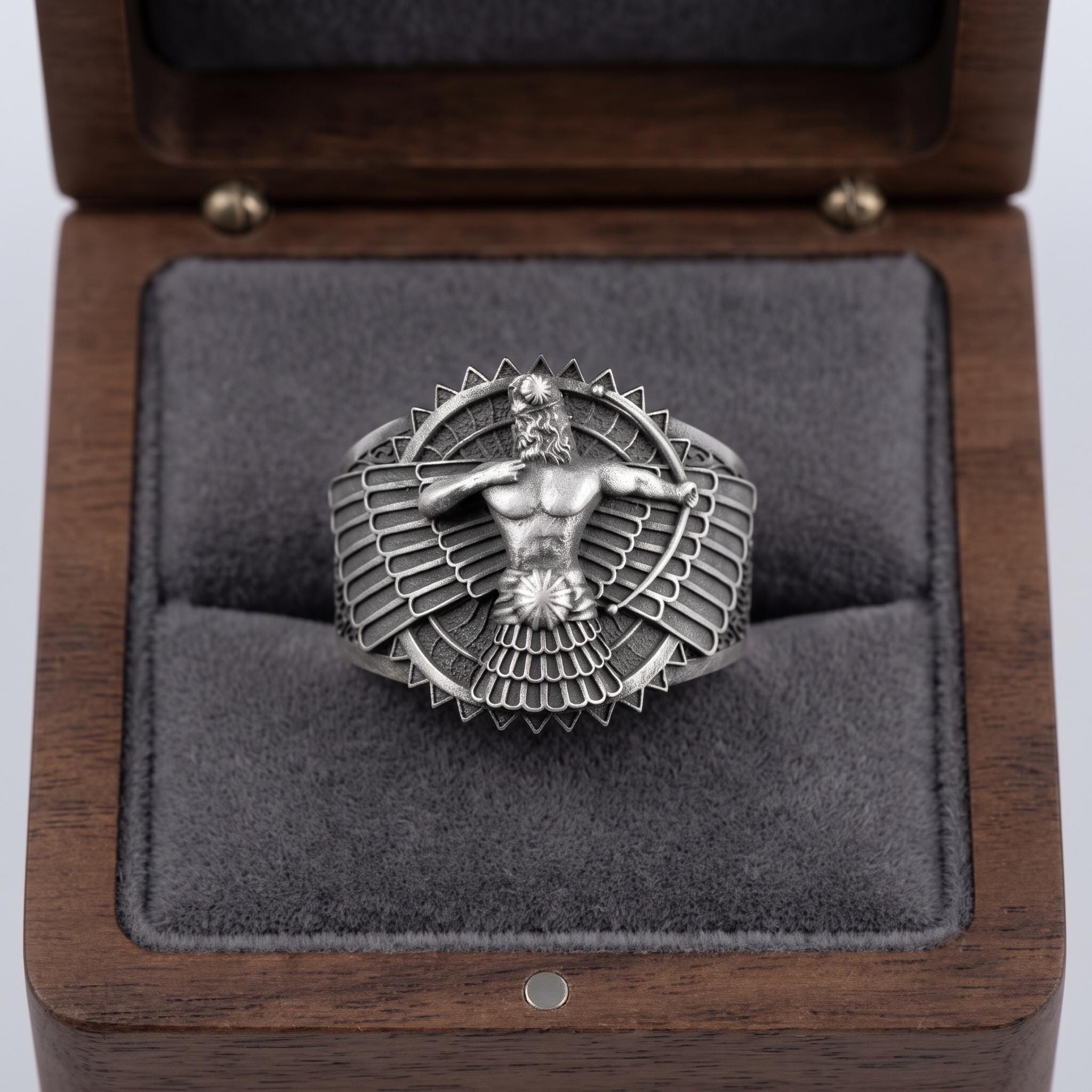 Sterling Silver Faravahar Signet Ring, Persian Winged Symbol, Zoroastrian Jewelry