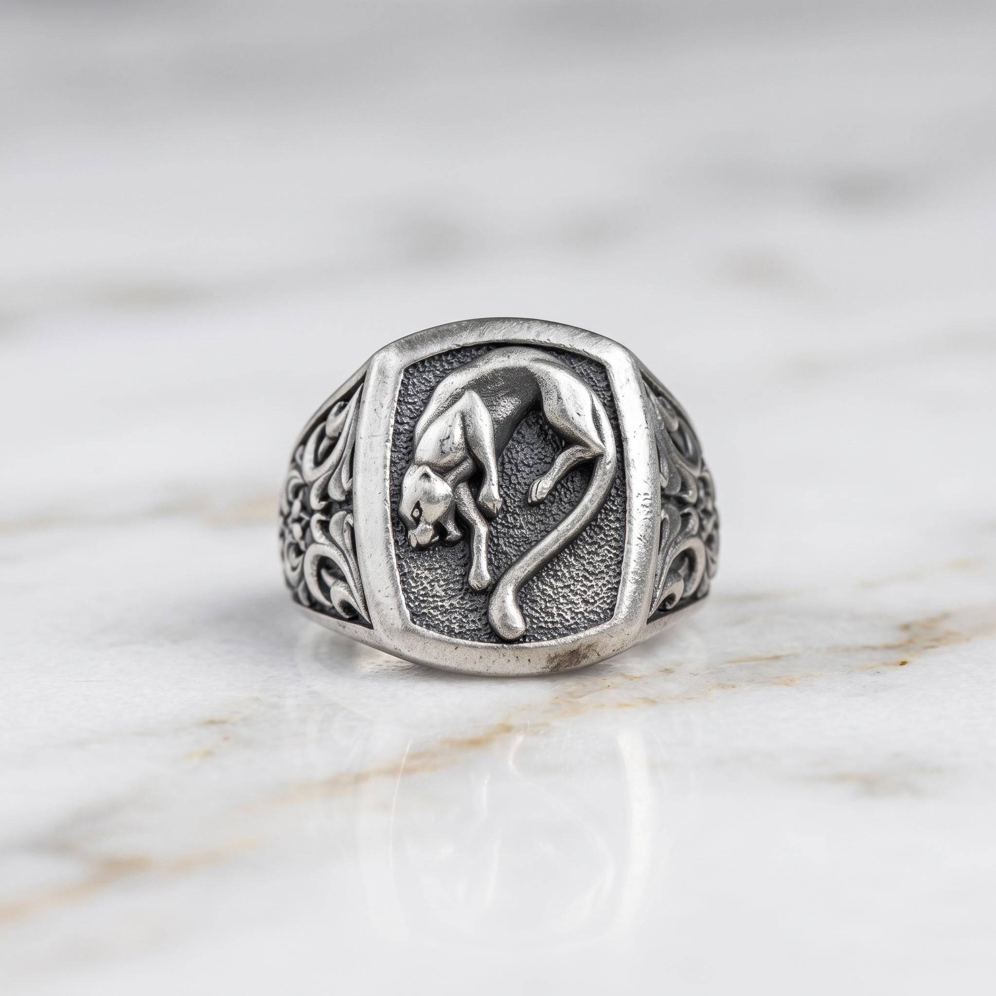 Sterling Silver Panther Signet Ring, Gothic Filigree, Bold Statement Jewelry