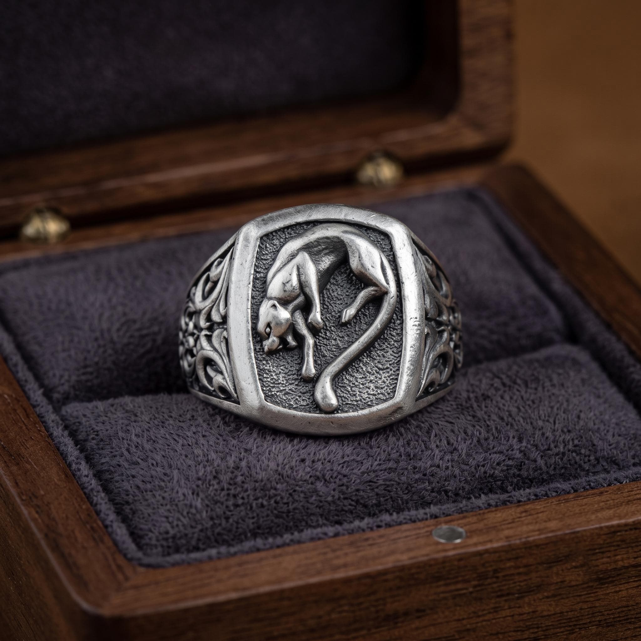 Sterling Silver Panther Signet Ring, Gothic Filigree, Bold Statement Jewelry