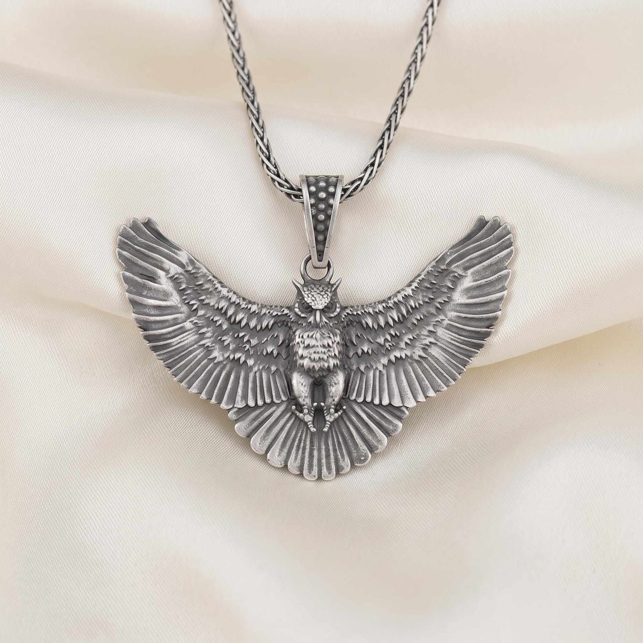 Handmade Sterling Silver Eagle Pendant, Spread Wings, Oxidized Finish, Men's Jewelry