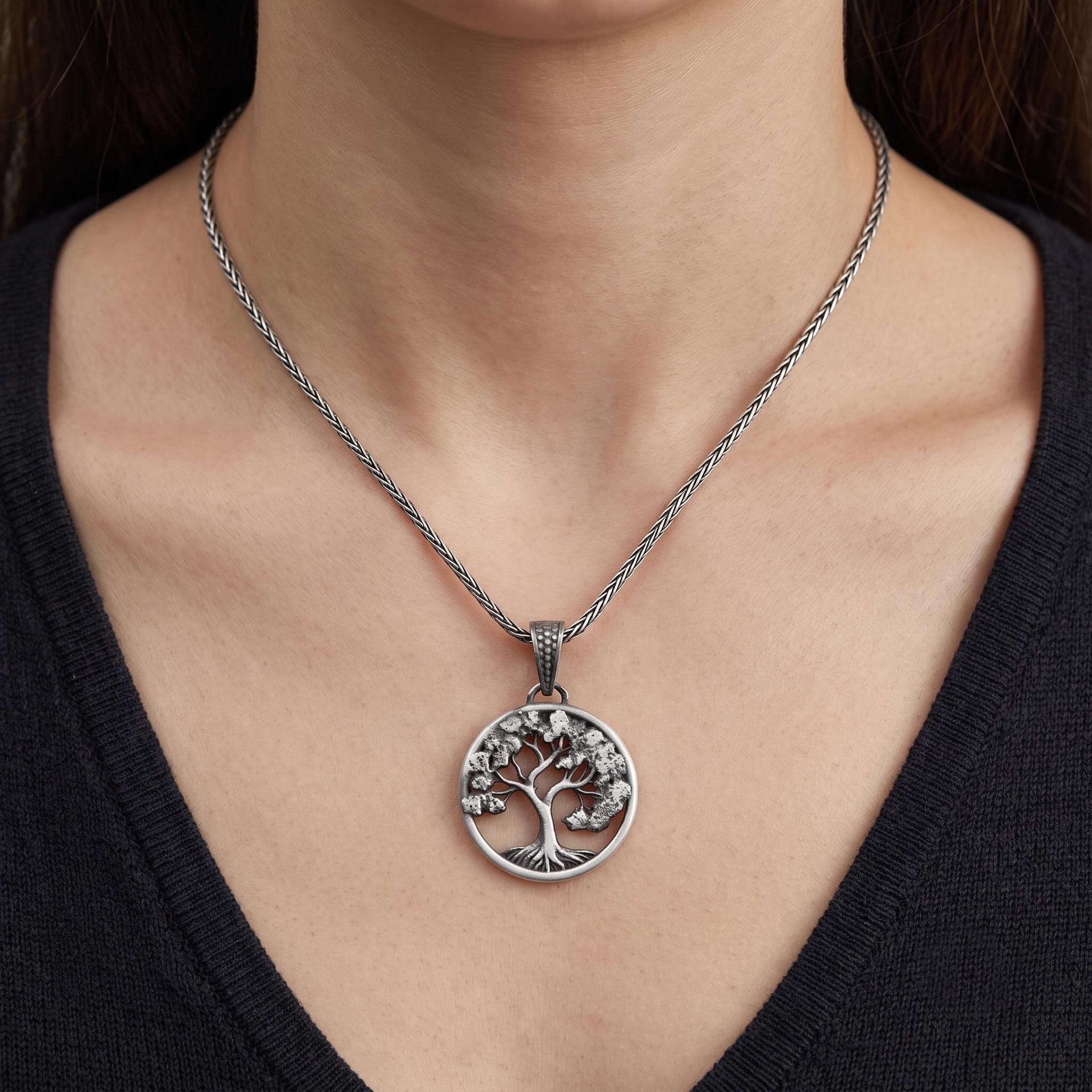 Sterling Silver Tree of Life Pendant, Norse Yggdrasil Necklace, Oxidized Finish, Unisex Gift