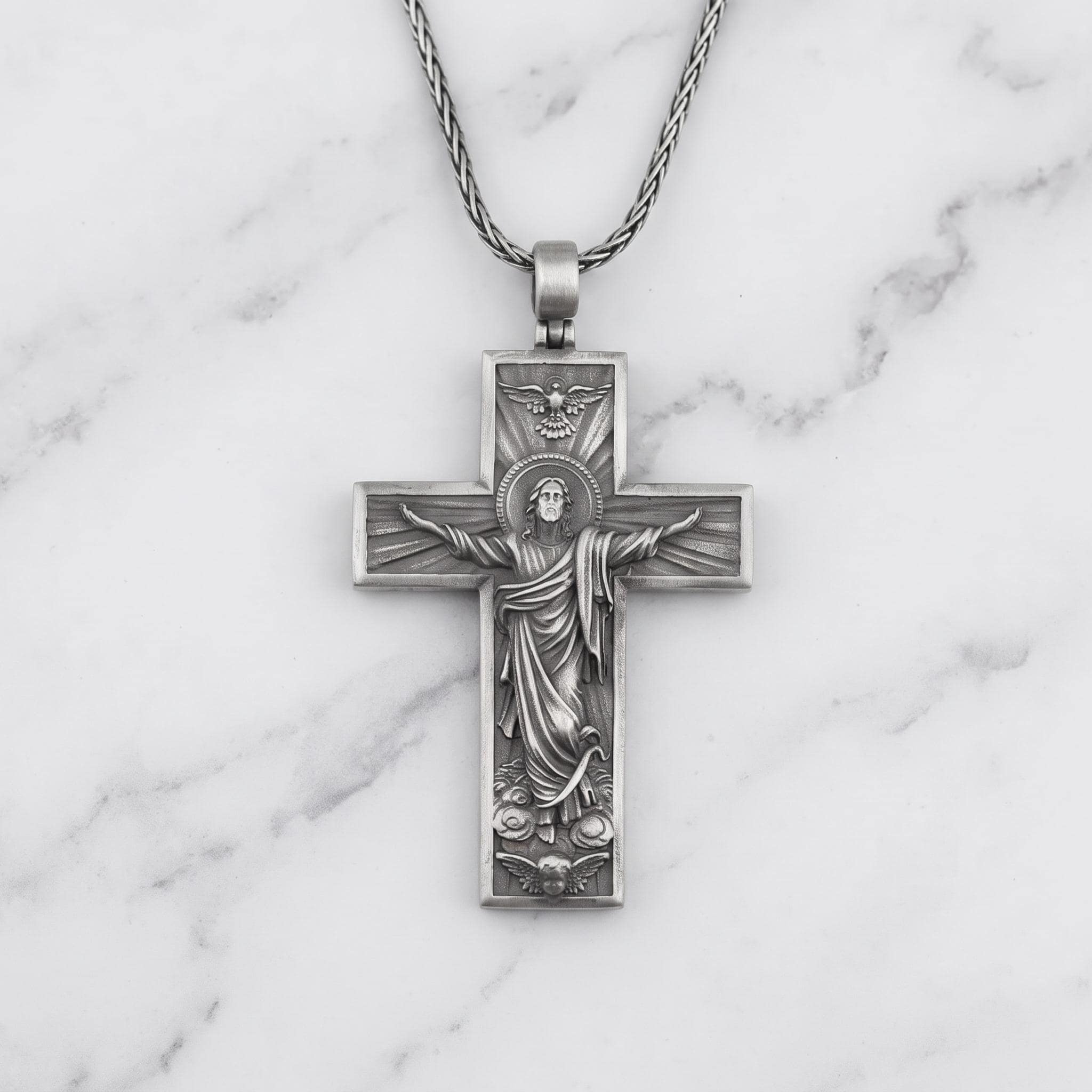 Sterling Silver Jesus Christ Cross Pendant Necklace, Oxidized Religious Jewelry