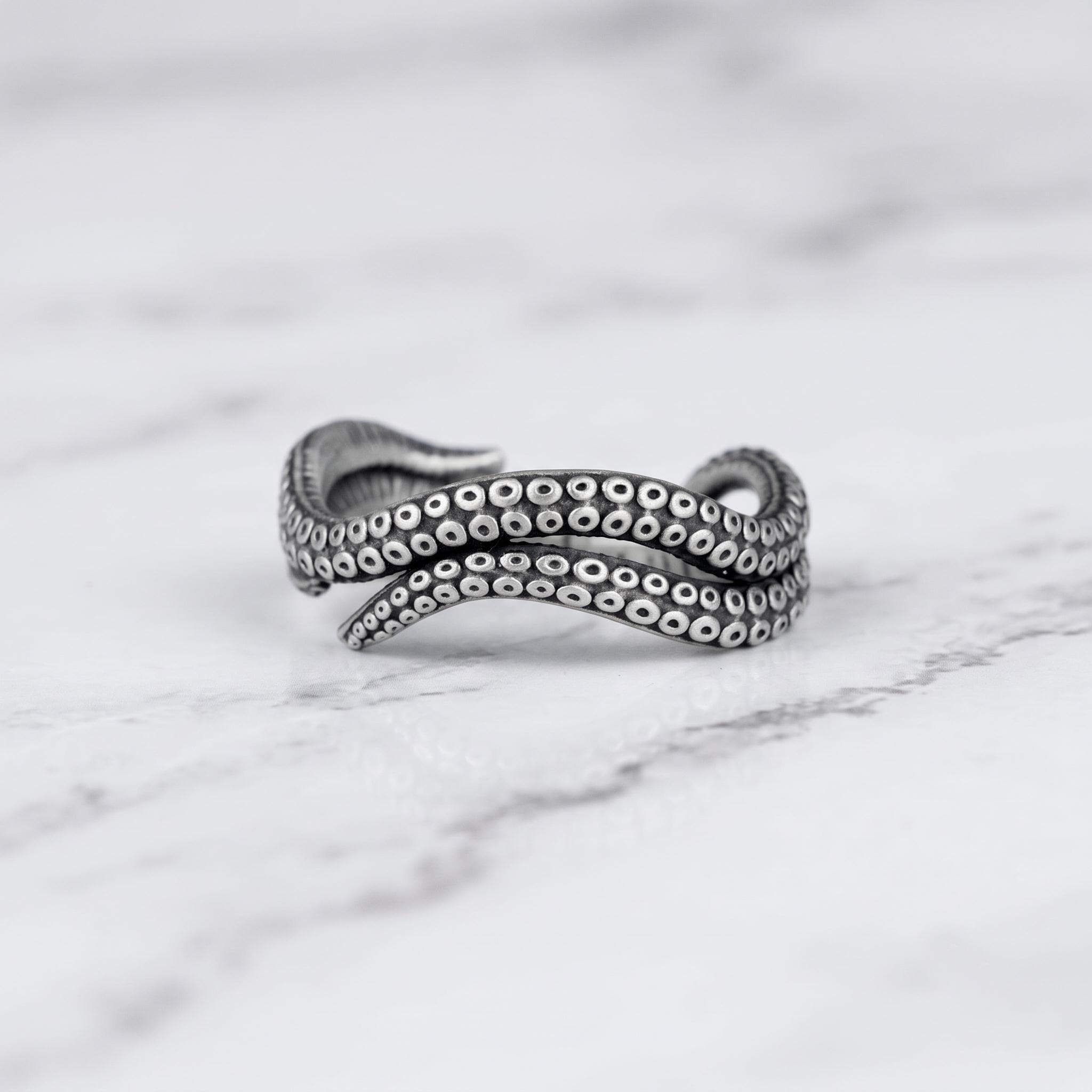 Handmade Sterling Silver Octopus Tentacle Ring, Gothic Kraken Jewelry, Adjustable Wrap Band