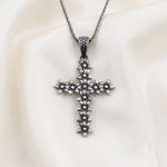 Sterling Silver Floral Cross Pendant, Oxidized Crucifix Necklace, Religious Jewelry