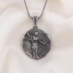 Handmade Demeter Goddess Pendant, Oxidized Sterling Silver Coin Necklace, Greek Mythology Harvest Jewelry