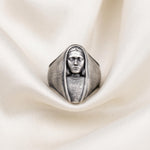 Handmade Sterling Silver Virgin Mary Signet Ring, Oxidized Gothic Religious Jewelry