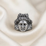 Sterling Silver Greek Goddess Signet Ring, Oxidized Finish, Mythology Jewelry