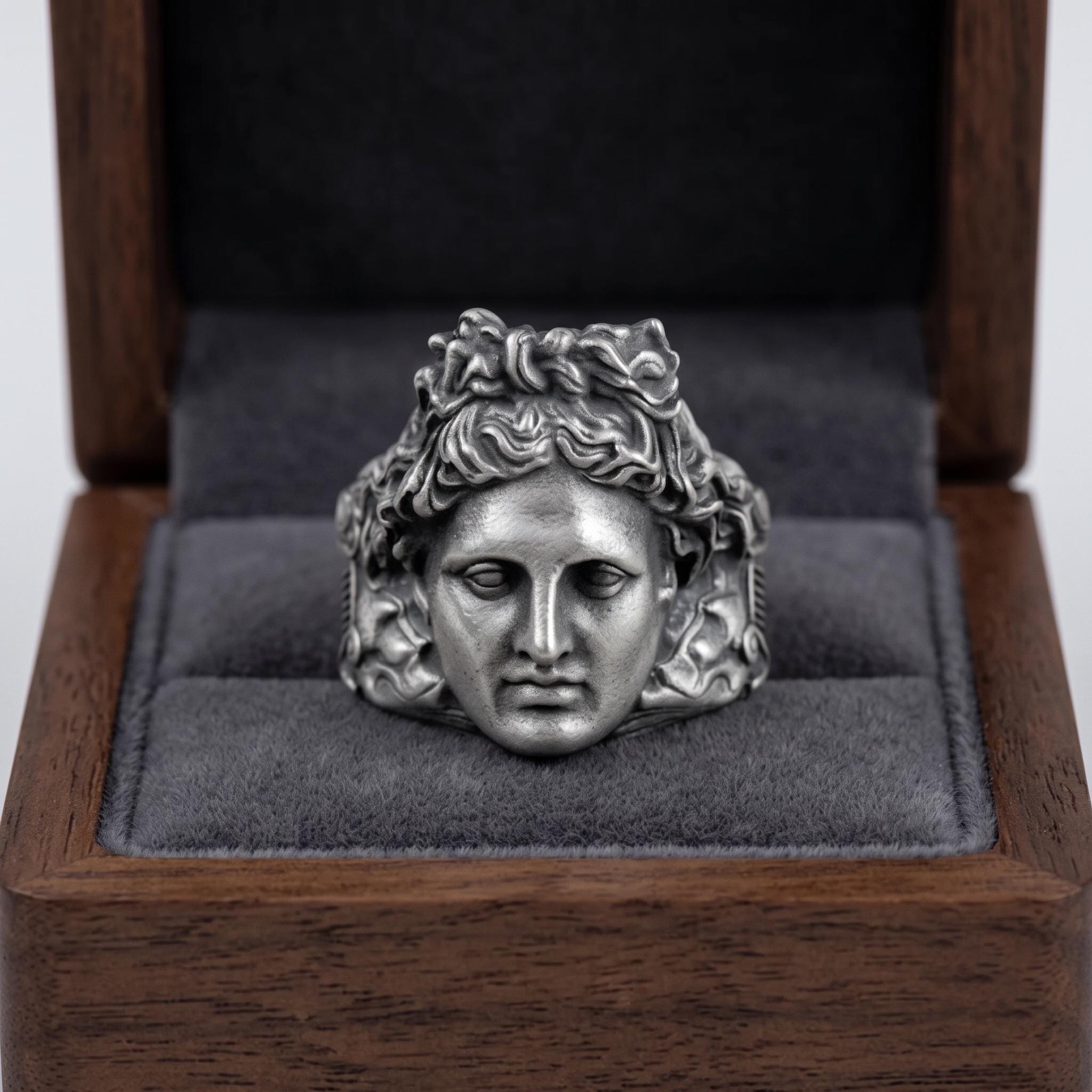 Sterling Silver Greek Goddess Signet Ring, Oxidized Finish, Mythology Jewelry