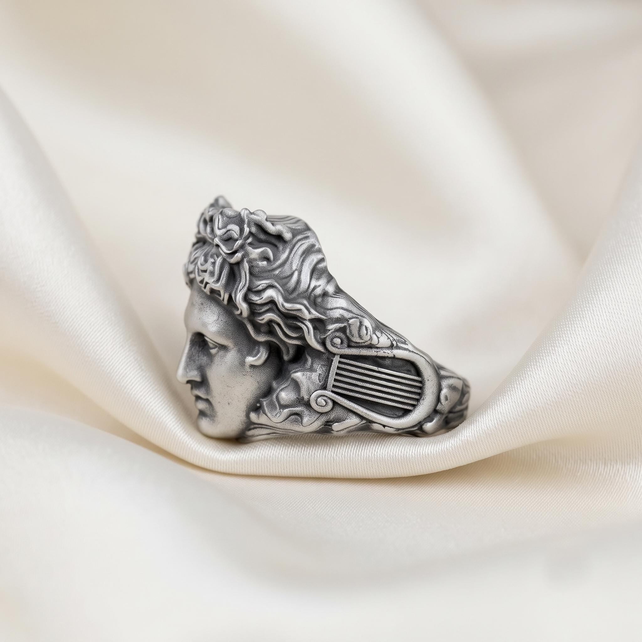 Sterling Silver Greek Goddess Signet Ring, Oxidized Finish, Mythology Jewelry
