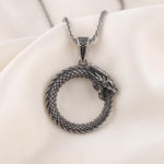 Sterling Silver Ouroboros Dragon Pendant, Gothic Viking Jewelry, Oxidized Finish