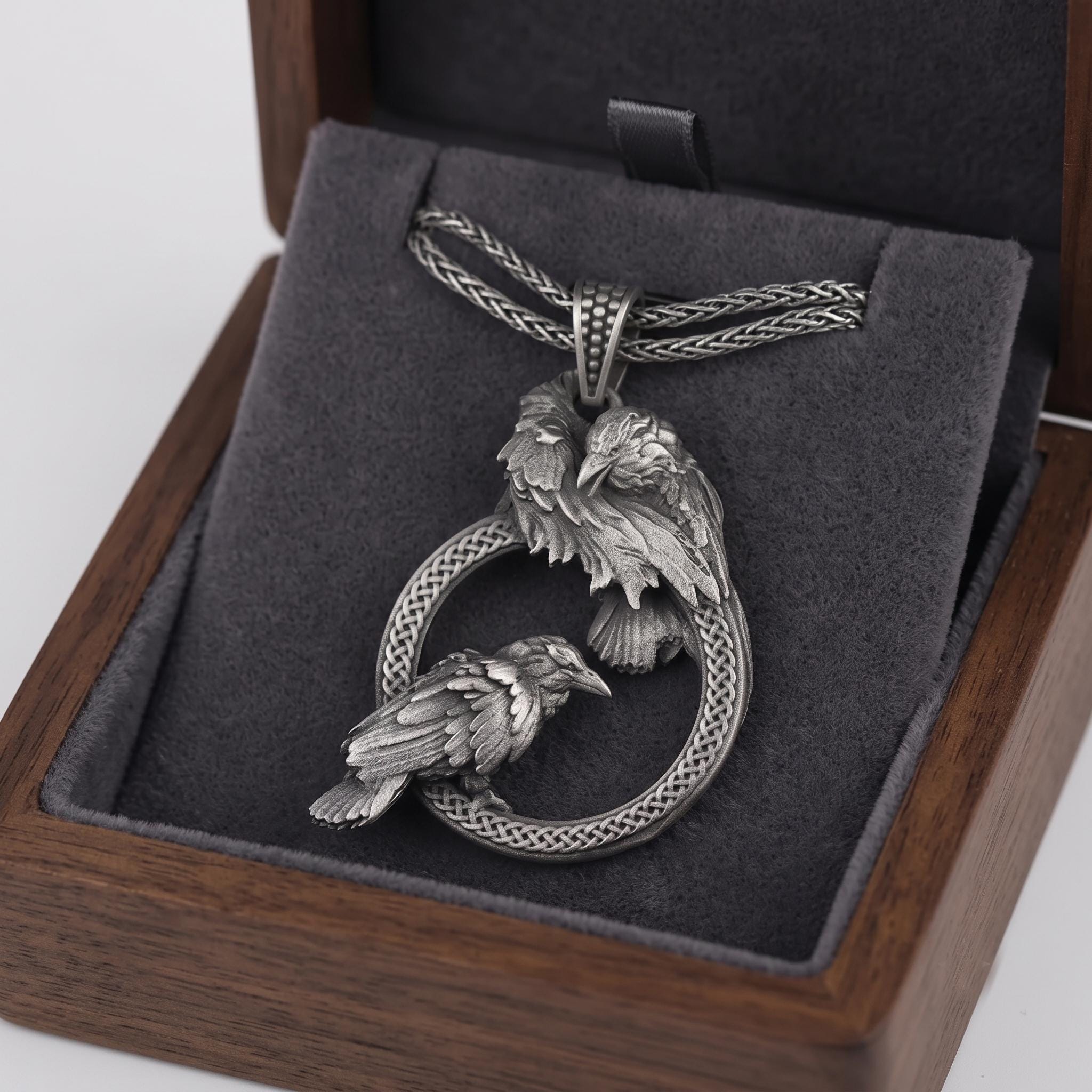 Handcrafted Sterling Silver Viking Raven Pendant, Norse Mythology Jewelry, Oxidized Gothic Amulet