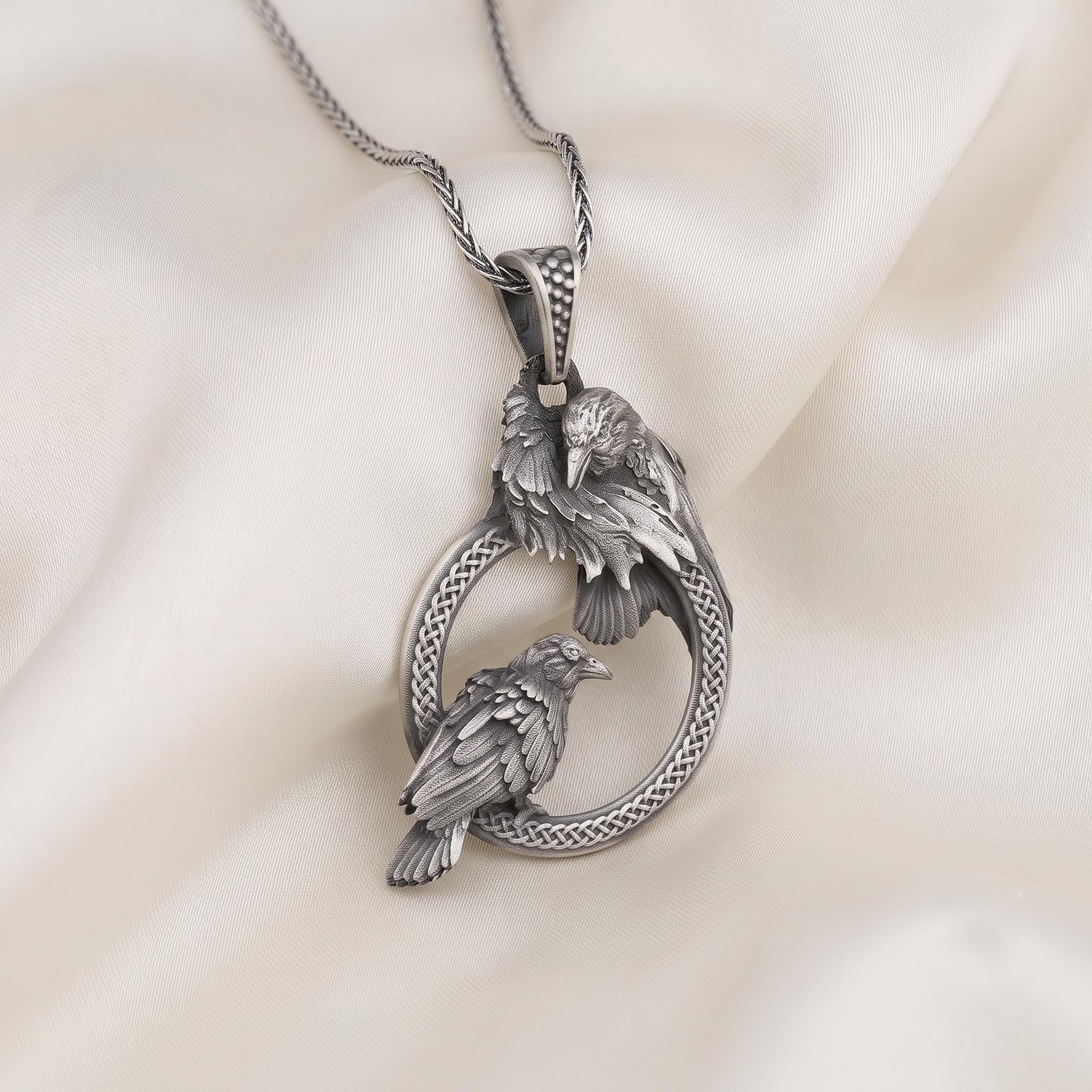 Handcrafted Sterling Silver Viking Raven Pendant, Norse Mythology Jewelry, Oxidized Gothic Amulet