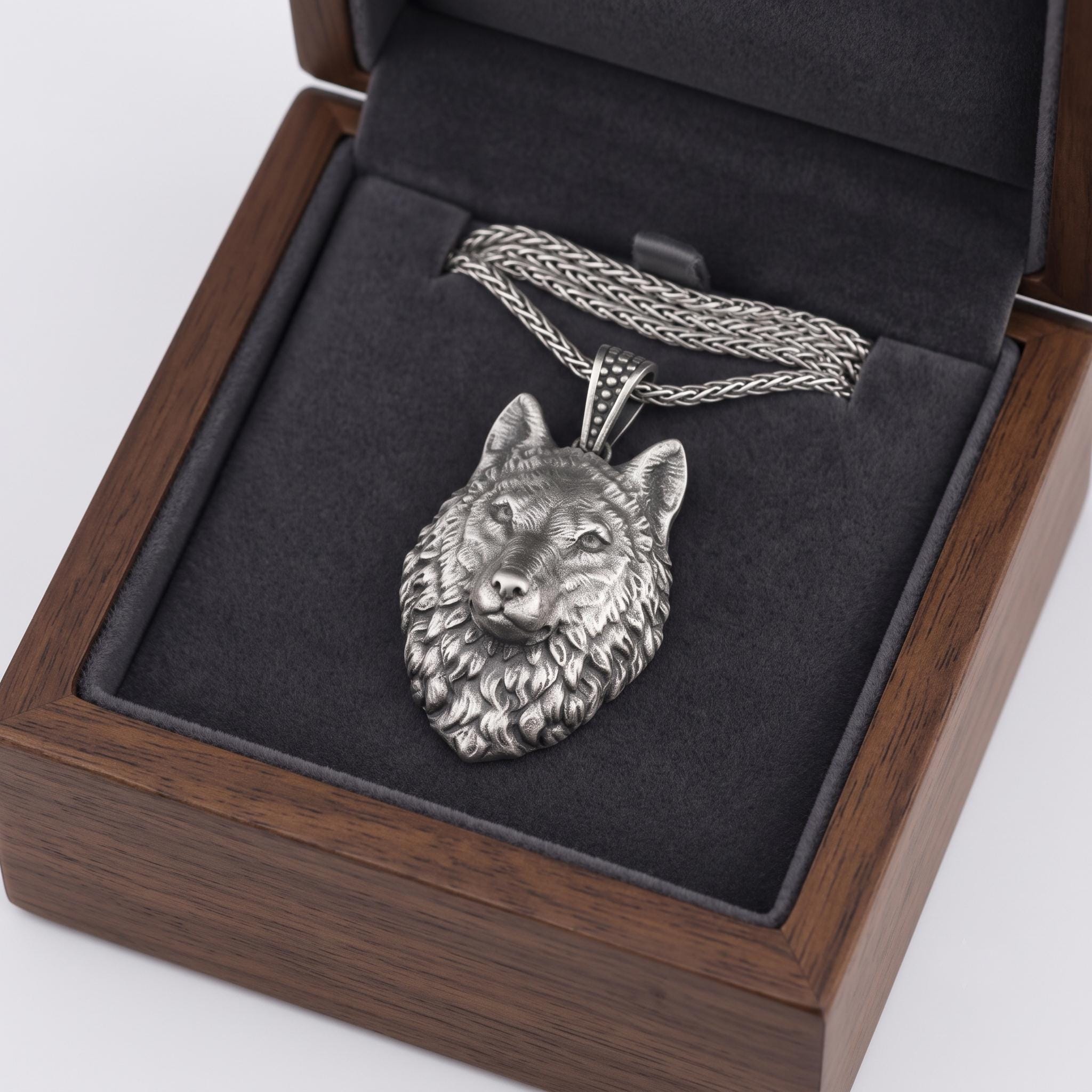 Sterling Silver Wolf Head Pendant, Norse Viking Jewelry, Gothic Animal Totem Necklace