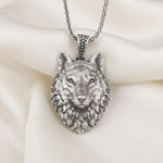 Sterling Silver Wolf Head Pendant, Norse Viking Jewelry, Gothic Animal Totem Necklace