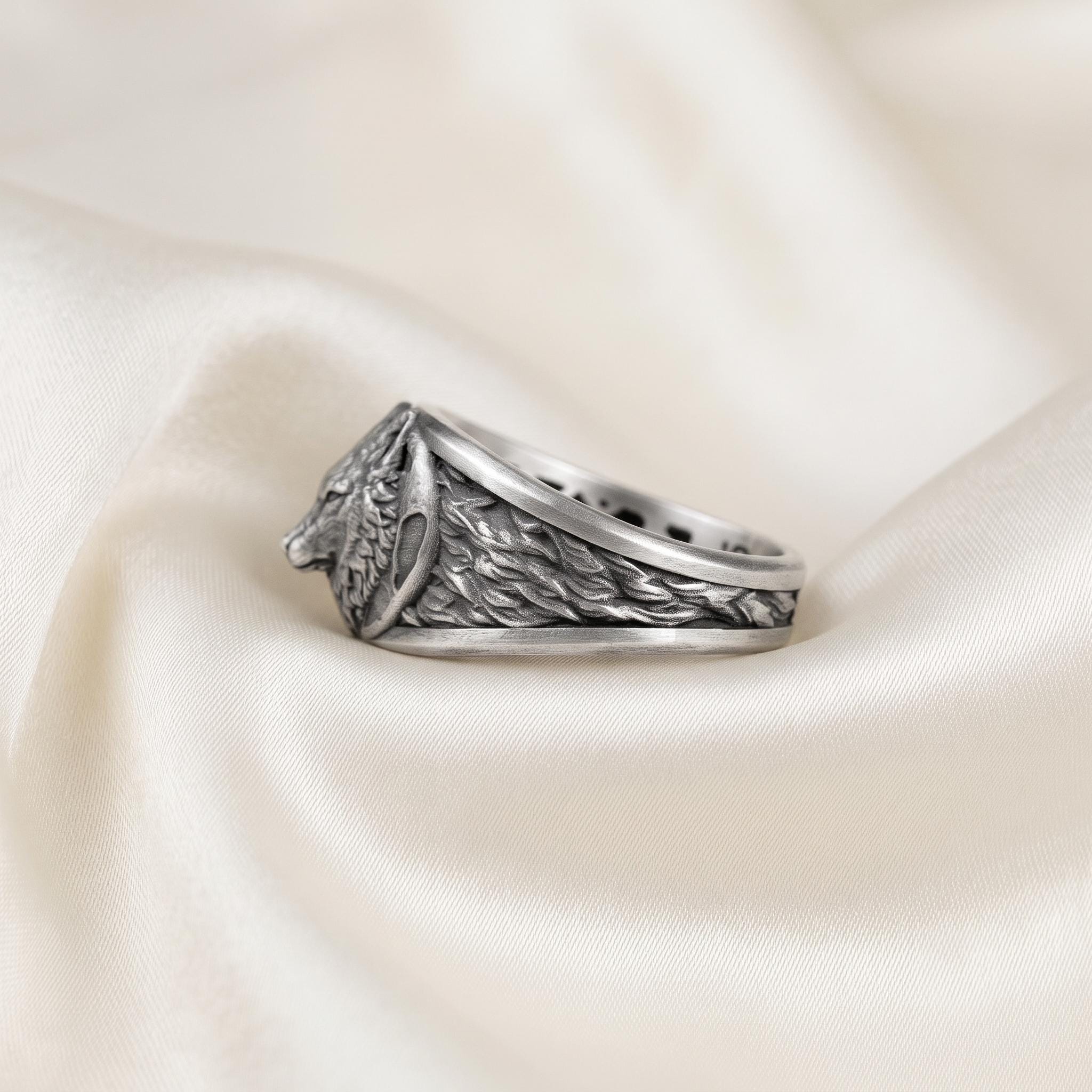 Handmade Sterling Silver Wolf Ring, Gothic Viking Jewelry, Oxidized Statement Band