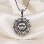 Handmade Sterling Silver Sun Face Pendant, Oxidized Gothic Necklace, Celestial Talisman Charm