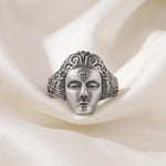 Sterling Silver Third Eye Face Ring, Gothic Spiritual Statement Jewelry