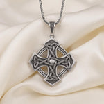 Sterling Silver Celtic Cross Pendant, Irish Knotwork, Oxidized Finish, Men's Amulet Necklace