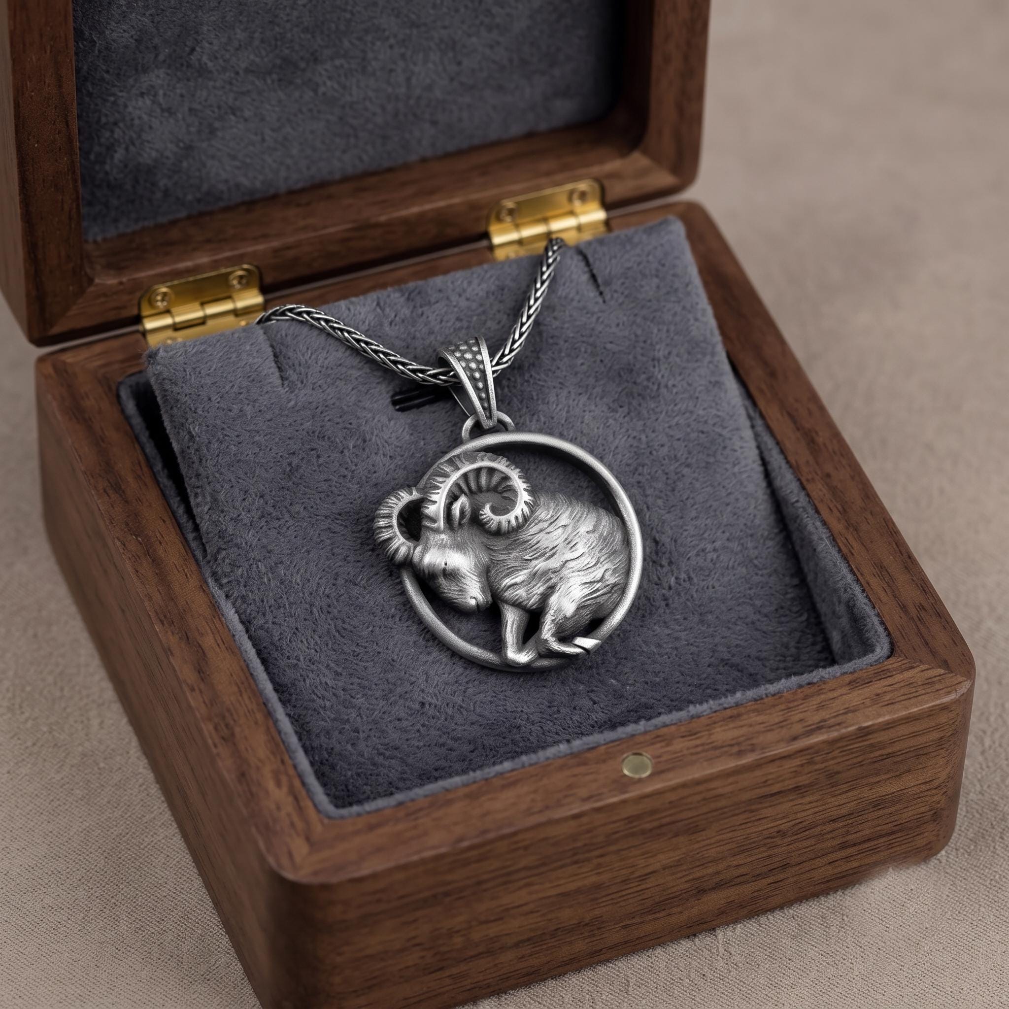 Sterling Silver Aries Ram Pendant, Oxidized Zodiac Necklace, Astrology Gift