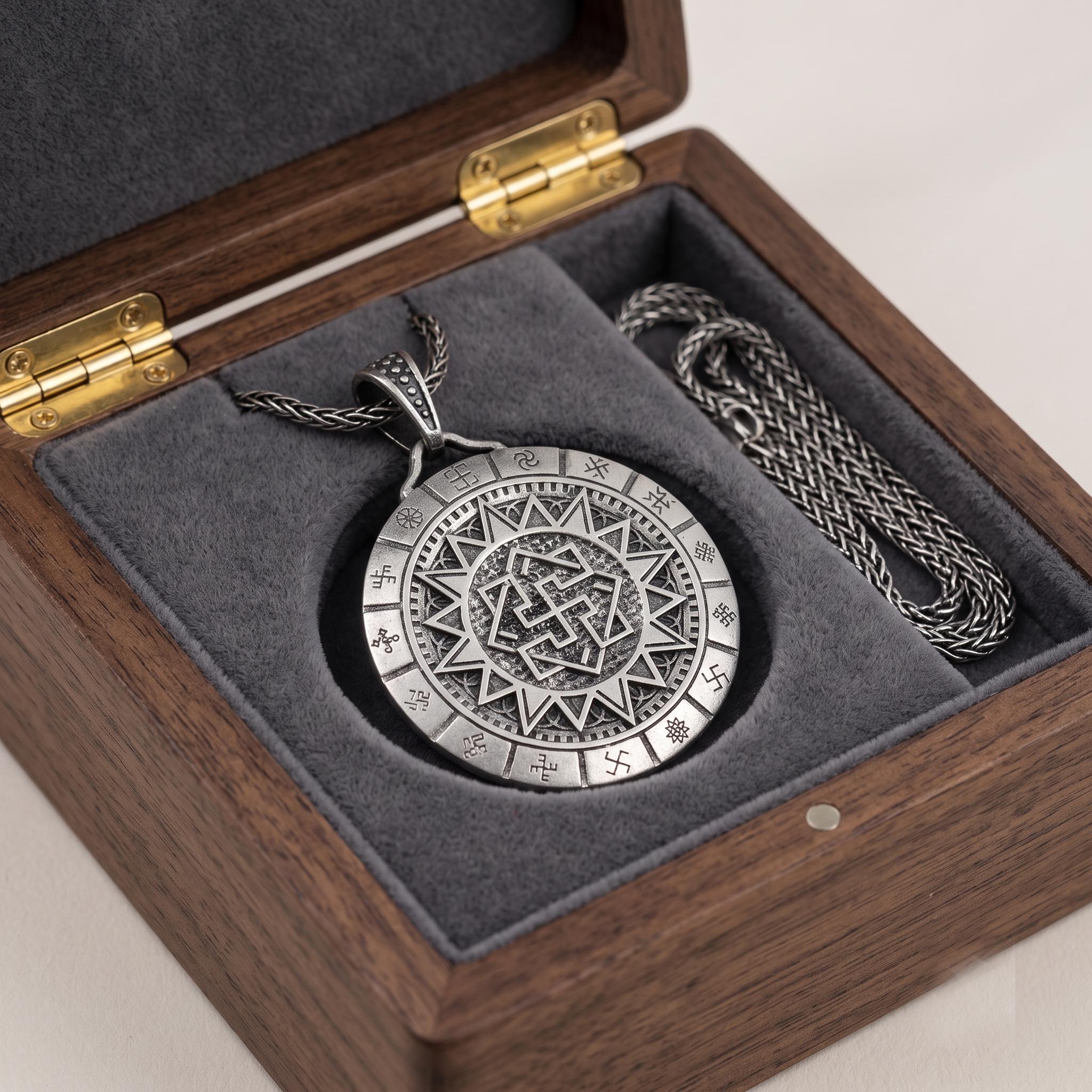 Sterling Silver Kolovrat Sun Cross Pendant, Slavic Viking Talisman Necklace, Oxidized Finish