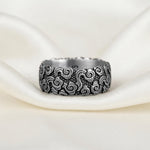 Vintage Sterling Silver Cloud Ring, Oxidized Auspicious Pattern, Unisex Statement Jewelry