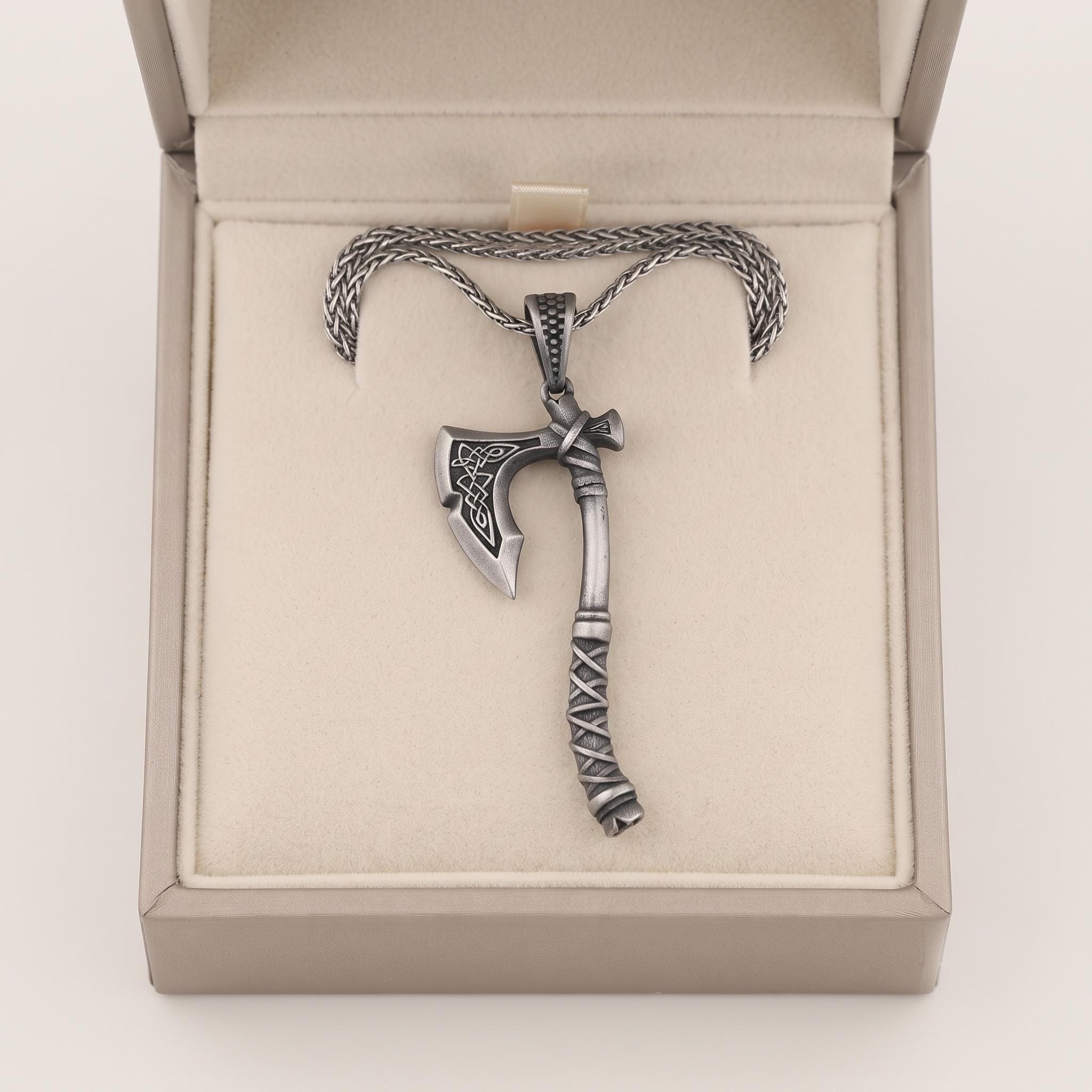 Sterling Silver Viking Axe Pendant, Celtic Knotwork, Norse Warrior Necklace