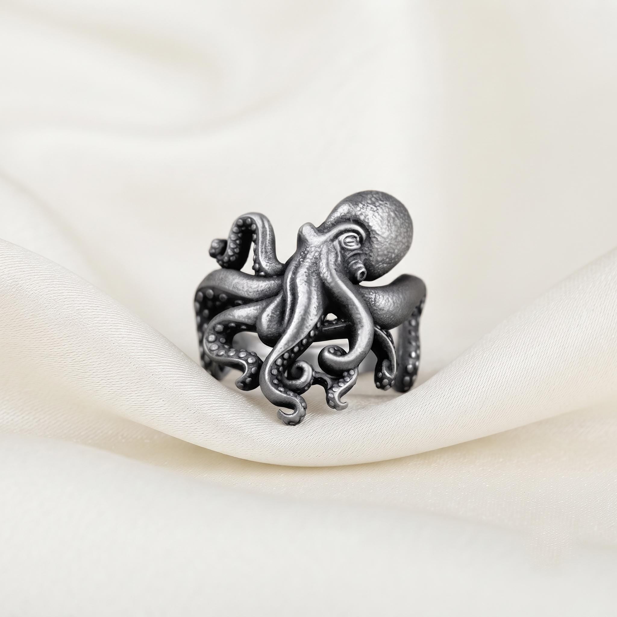 Vintage Sterling Silver Octopus Ring, Gothic Kraken Jewelry, Statement Tentacle Band