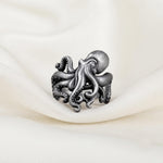 Vintage Sterling Silver Octopus Ring, Gothic Kraken Jewelry, Statement Tentacle Band