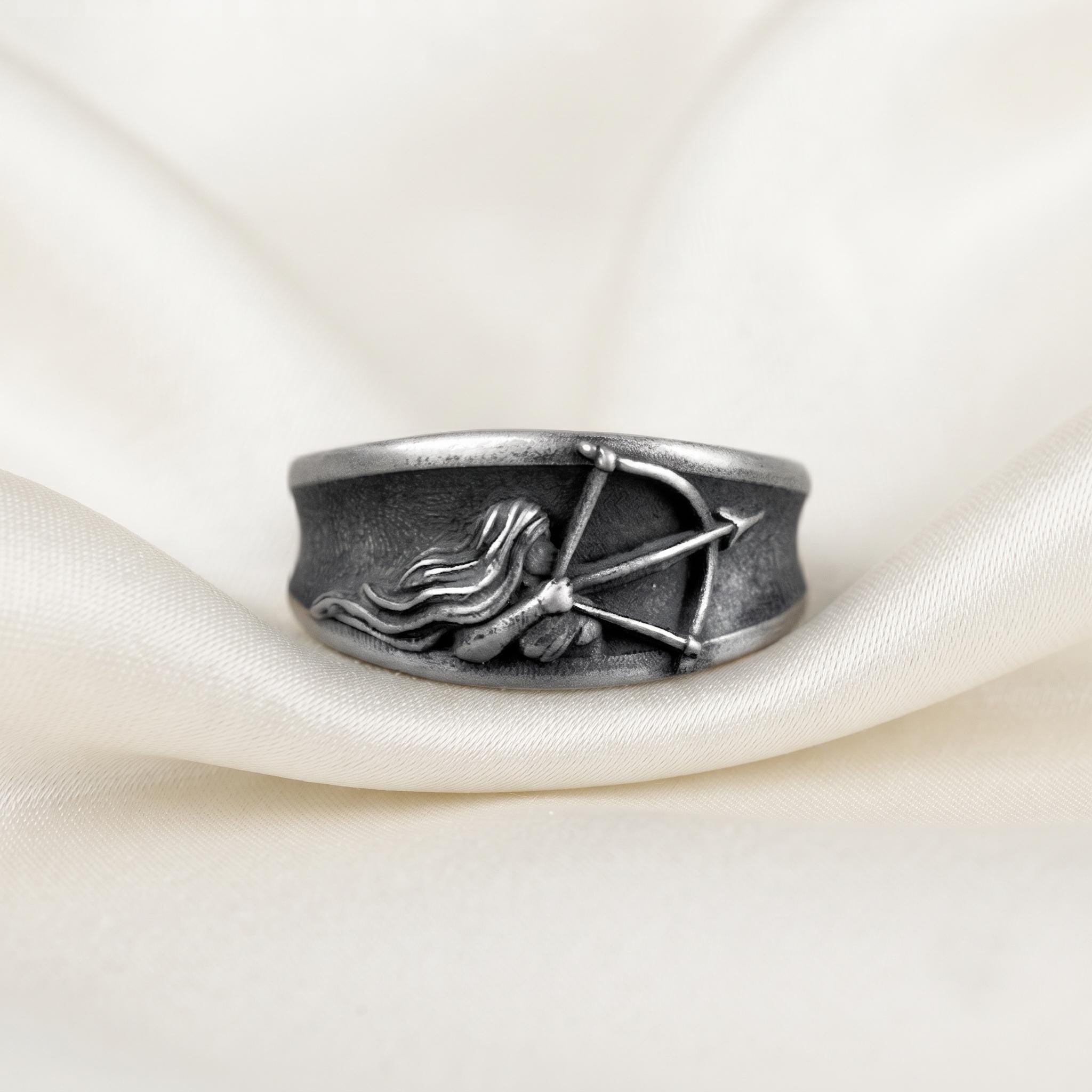 Sagittarius Archer Ring, 925 Sterling Silver, Oxidized Gothic Zodiac Jewelry