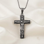 Sterling Silver Oxidized Crucifix Pendant, Jesus Christ Cross Necklace, Religious Gift