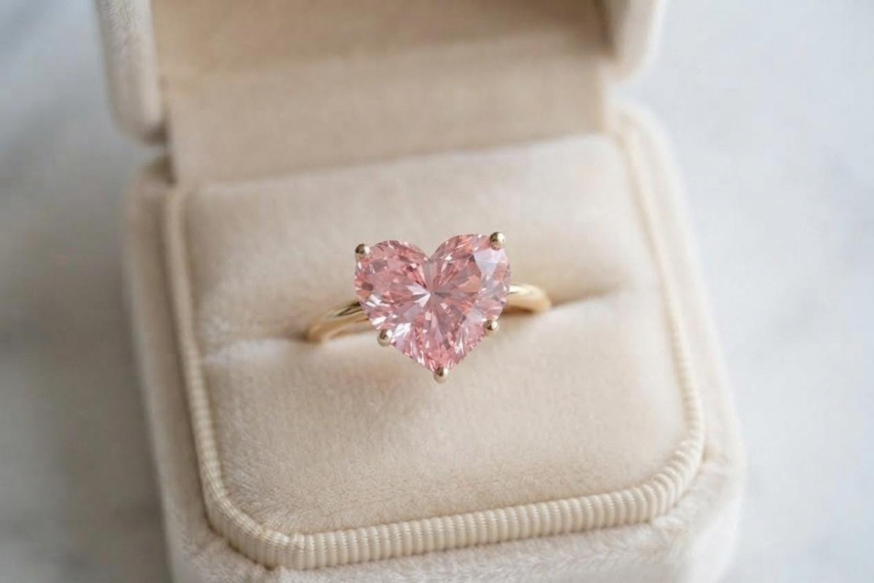Heart Cut Pink Gemstone Sapphire Solitaire Ring, Romantic Gold Ring, Dainty Heart Bridal Jewelry.