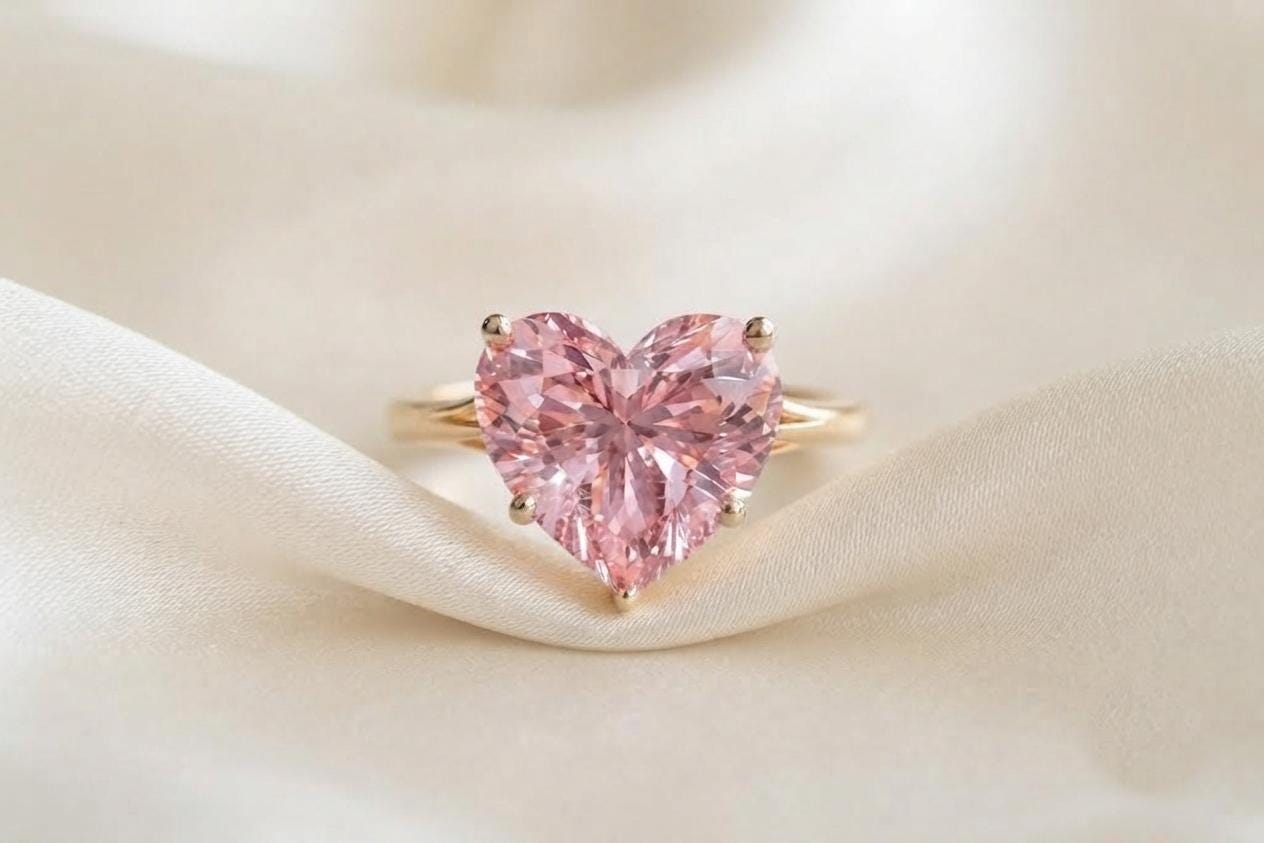 Heart Cut Pink Gemstone Sapphire Solitaire Ring, Romantic Gold Ring, Dainty Heart Bridal Jewelry.