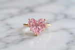 Heart Cut Pink Gemstone Sapphire Solitaire Ring, Romantic Gold Ring, Dainty Heart Bridal Jewelry.