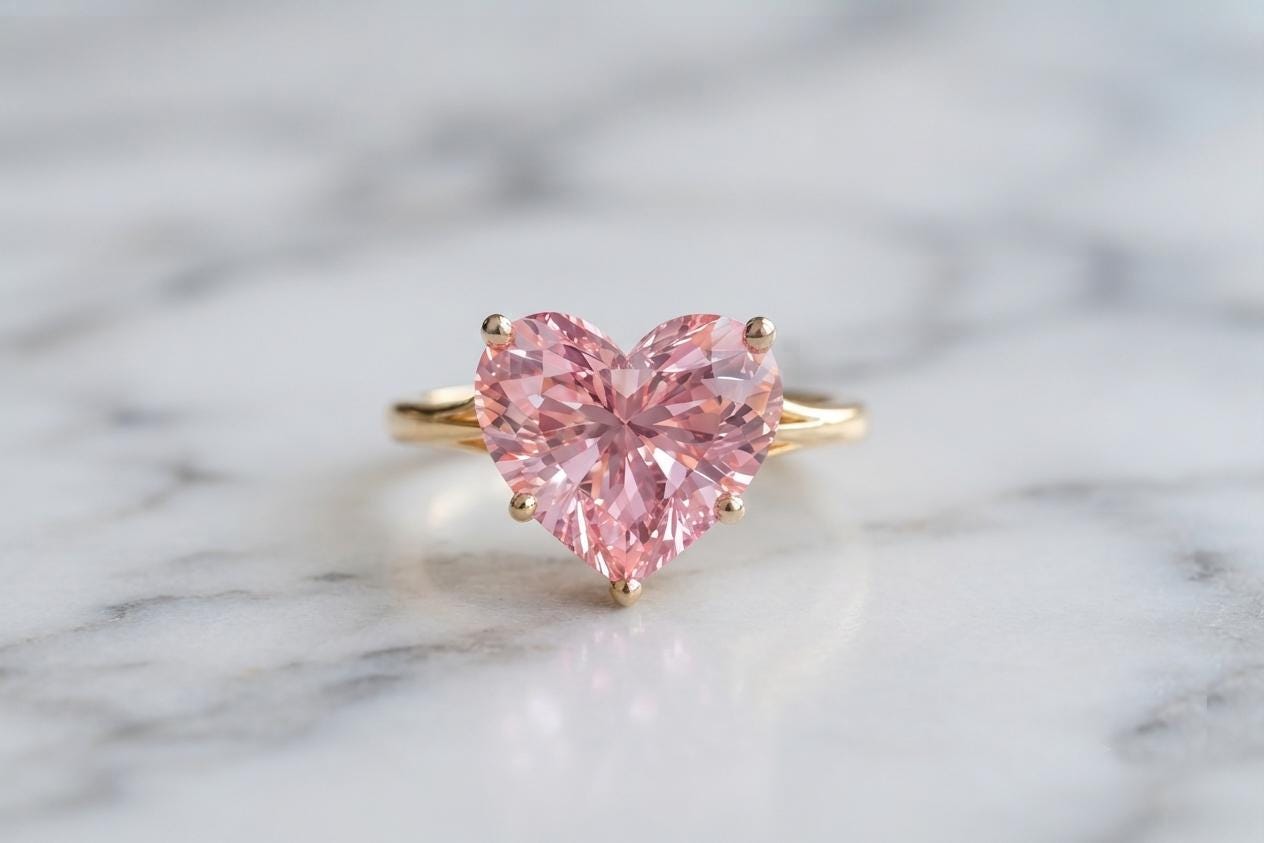 Heart Cut Pink Gemstone Sapphire Solitaire Ring, Romantic Gold Ring, Dainty Heart Bridal Jewelry.